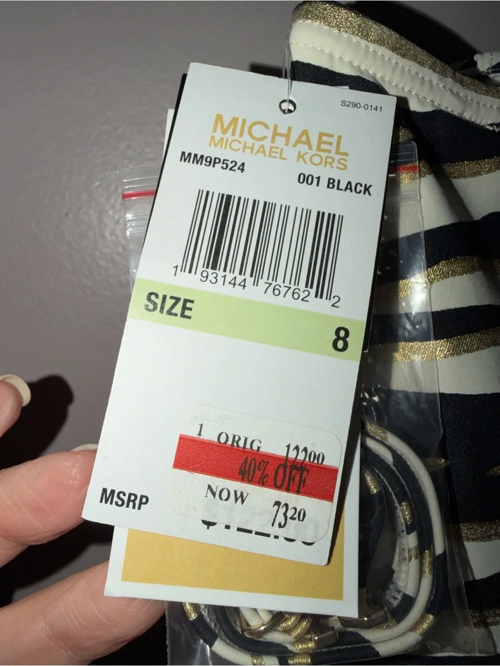 Michael Kors Black, White & Gold Zebra Stripe One-Shoulder Swimsuit - Picture 7 of 9